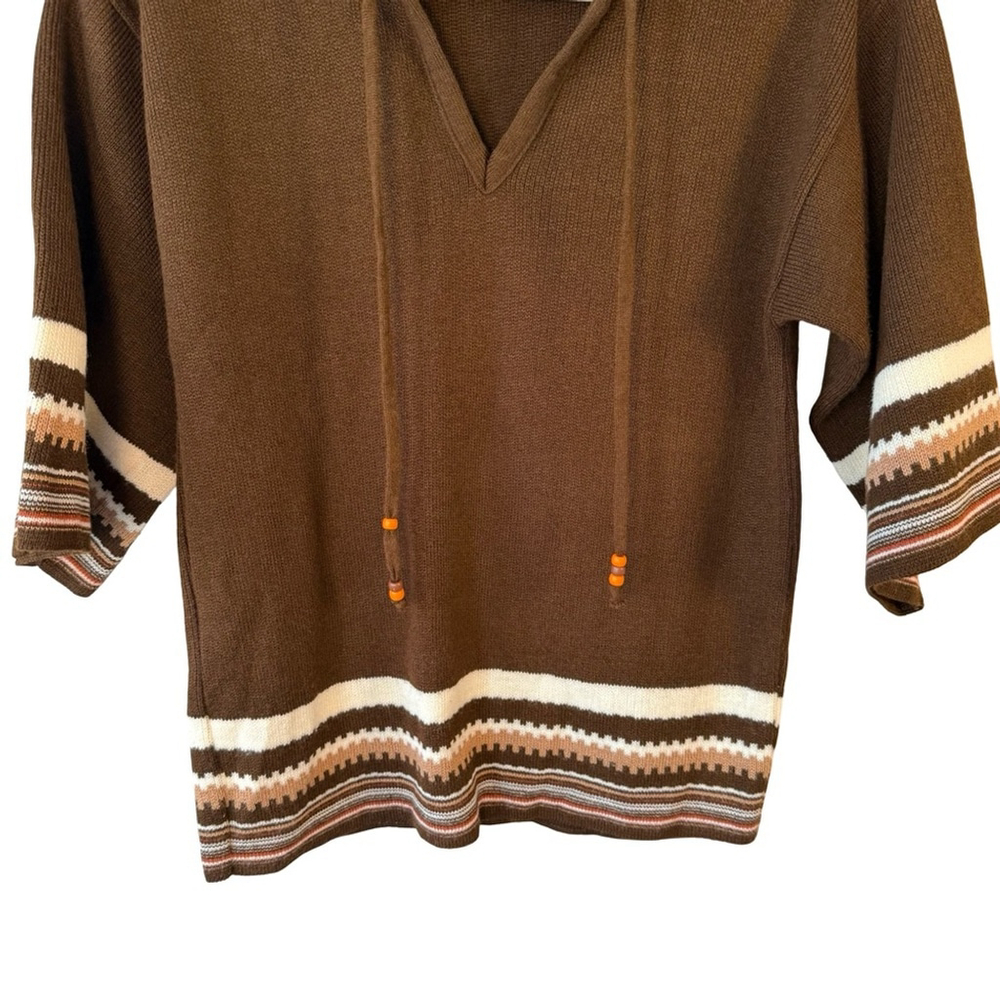 Vintage 70s Boho Brown Striped Sweater Size XS S Retro Unisex Cozy Classic - Picture 7 of 9